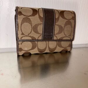 Coach Leatherwear Est. 1941 Wallet Medium Brown Logo Canvas with Leather Trim